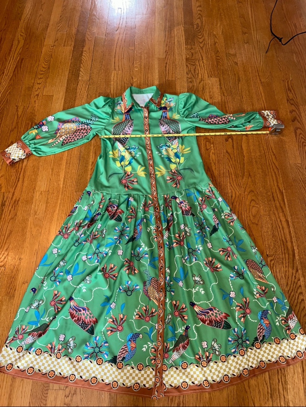 Green Floral & Bird-Print Button-Front Maxi Dress Charming Boutique size Small